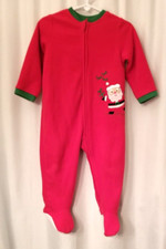 Unisex Toddler Santa One Piece Footed Pajamas Embroidered Santa Size 12-18 Month