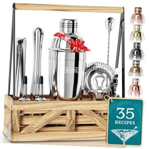 Mixology Bartender Kit Bar Set | Martini 24oz Cobbler Shaker Polished Gray