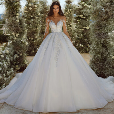 Reception Gown For Wedding Design Elegant Silky A-Line Wedding Dresses  Beading Pearls Appliques Bridal Gowns