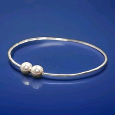 Sterling Silver Bangle Bracelet Double Free Sliding Bead Ball 8.75" 925