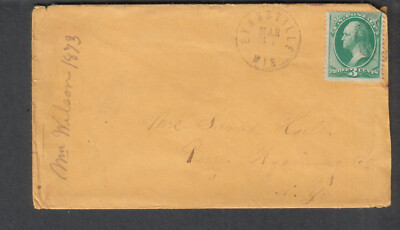 1873 cover William Wilson Evansville WI to Sarah Hull Perry NY