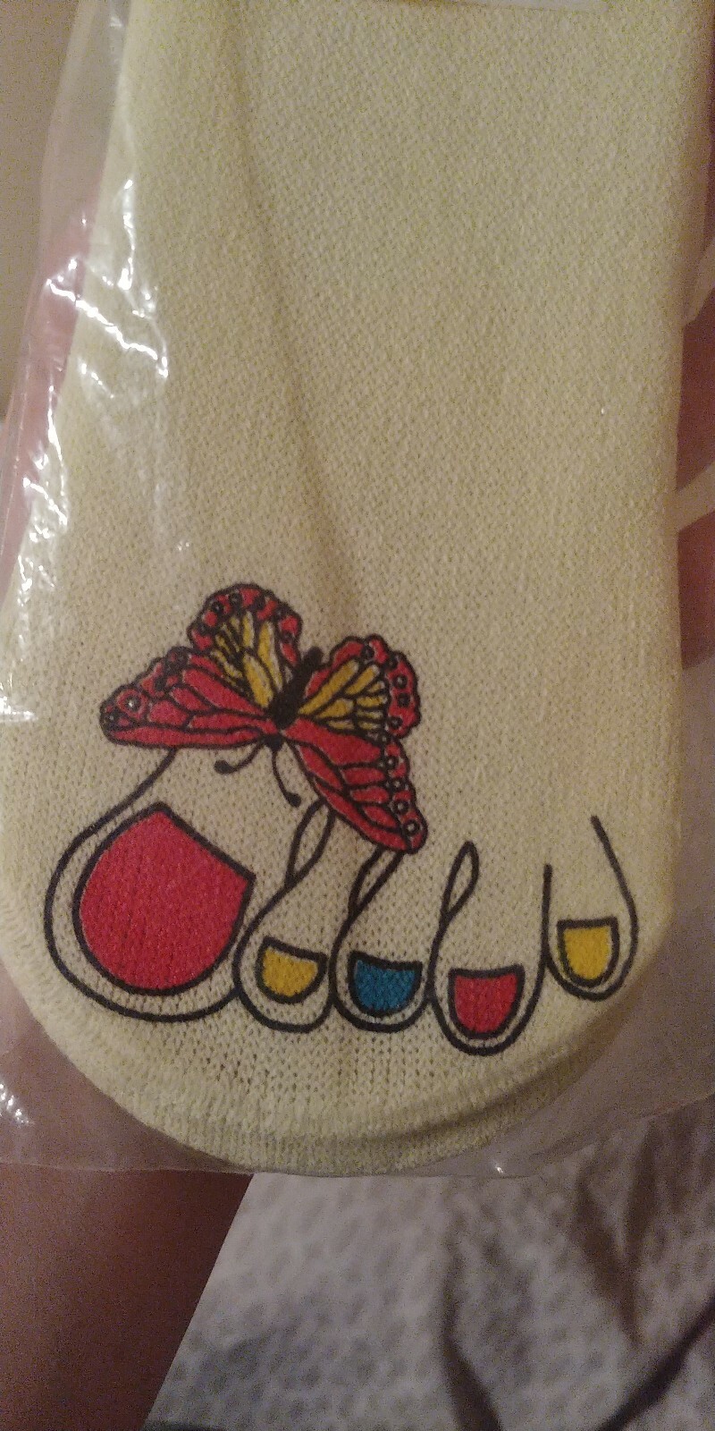 PANTOFOLA D’ORO Calzini vintage Peds FUNNY TOES ciabatte stivaletti gialli lucidi dita farfalla anni 70 80