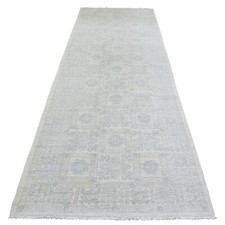 4' x 11'8" Ivory White Wash Peshawar Wool Hand Knotted Wide Runner Rug R72830