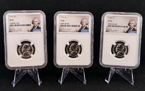 Set Of 1962, 1963, 1964 Jefferson Nickel  5C NGC PF 67 With Jefferson Label
