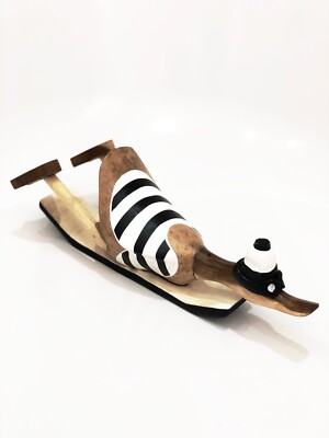 Wooden Surfer Duck Surf Bamboo Duck 25cm Boots Black and White DCUK