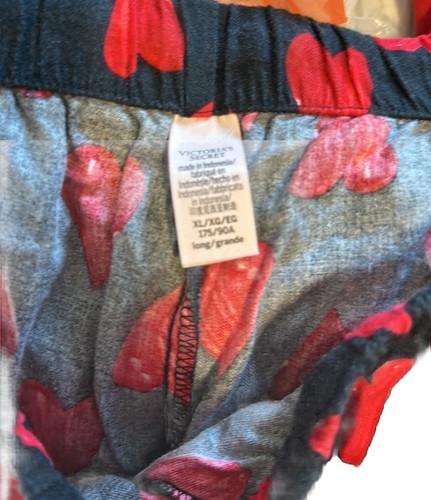 Victoria Secret XL Hearts Red Black Pj Set Pants Long Sleeve Plus - Picture 8 of 8