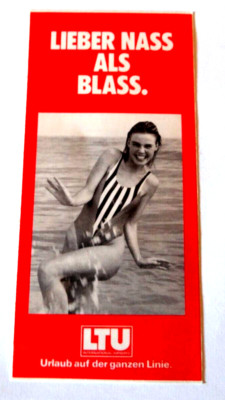 Werbe-Aufkleber LTU Airways Düsseldorf Lieber nass als blass Badenixe Girl 80er