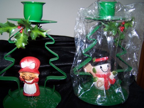 Vintage ENESCO Mrs Clause & Snowman Candle Stick Holders ~ VERY NICE OLD SCHOOL - Picture 2 of 8