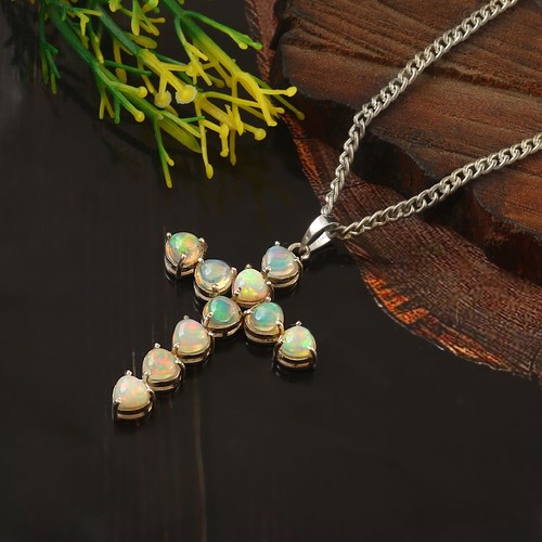 Ethiopian Opal Pendant, Genuine White Opal Necklace, October Birthstone Silver - Picture 6 of 6