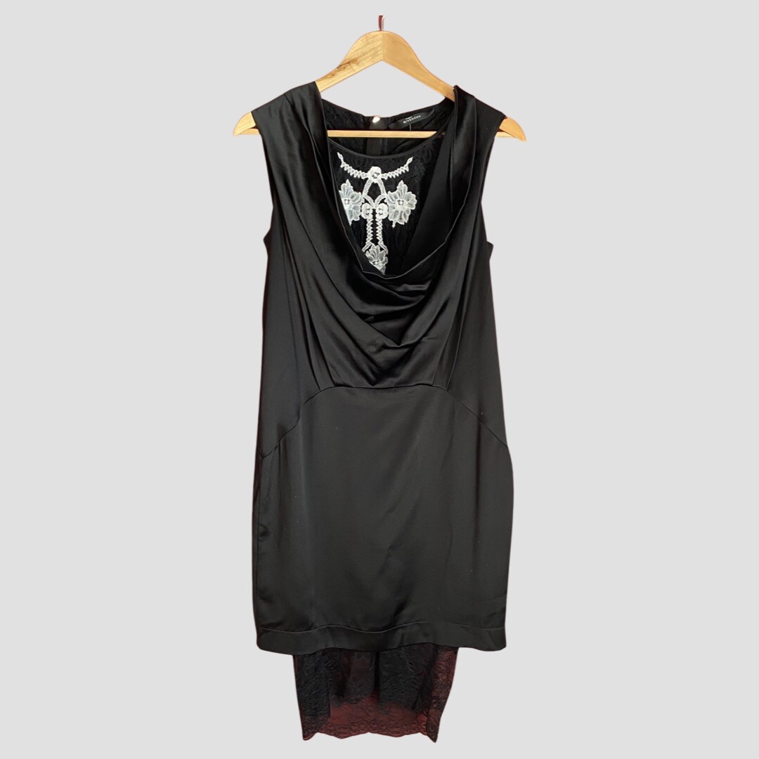 Givenchy Black Silk Sleeveless Mock Neck Lace Dress EU38