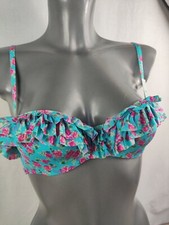Image of Boux Avenue Blue Mix Florence Floral Frill Bikini Top Size UK 32B