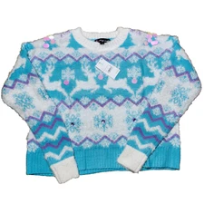 33 Degrees Jumper Knit Ugly Christmas Sweater Size XS Blue Purple White Reindeer