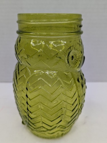 Glass Owl Canning Jar Green Storage Drinkware Jar 5" Tall Honey Container - Picture 4 of 6