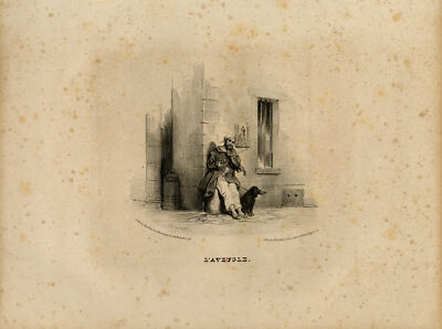 Antiker Meisterdruck - Ein Blinder spielt Geige - Deveria - ca. 1830