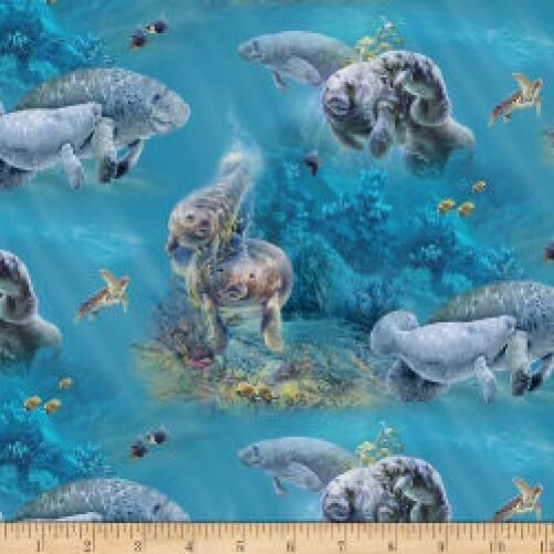 Fat Quarter Gentle Giants Manatees 100% Cotton Quilting Fabric Elizabeths Studio
