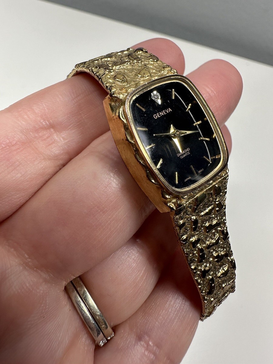 Geneva Gold Nugget Ladies Watch Stainless Steel FLG Clasp 