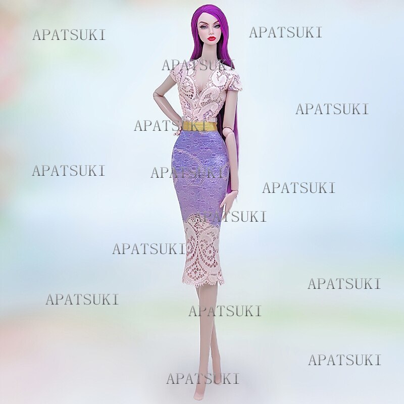 Pink Purple Lace Fashion Doll Clothes For 11.5in Doll Dress Outfit Bodycon Dress