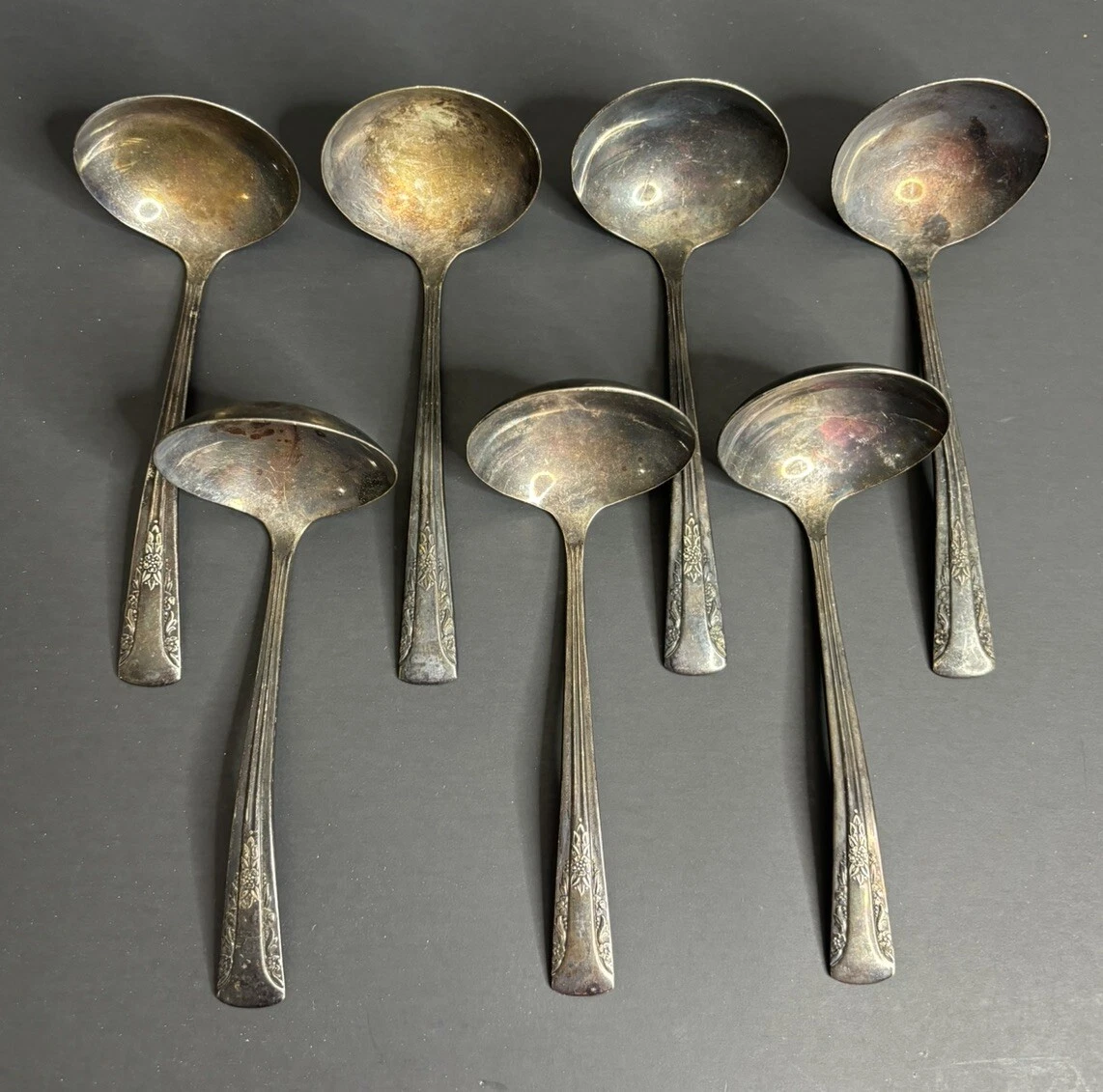 7 International Silverplate Camelia Gravy Ladle Silverplate 6 1/2" Needs Clean