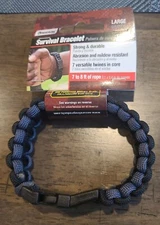 Paracord 550 Survival SecureLine Bracelet Military Large Black/Gray 9 1/4 in.