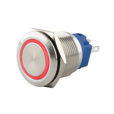 SeKi Edelstahl Drucktaster Ø19mm flach LED Ring in rot 0,5x2,8 Pins 250V 3A