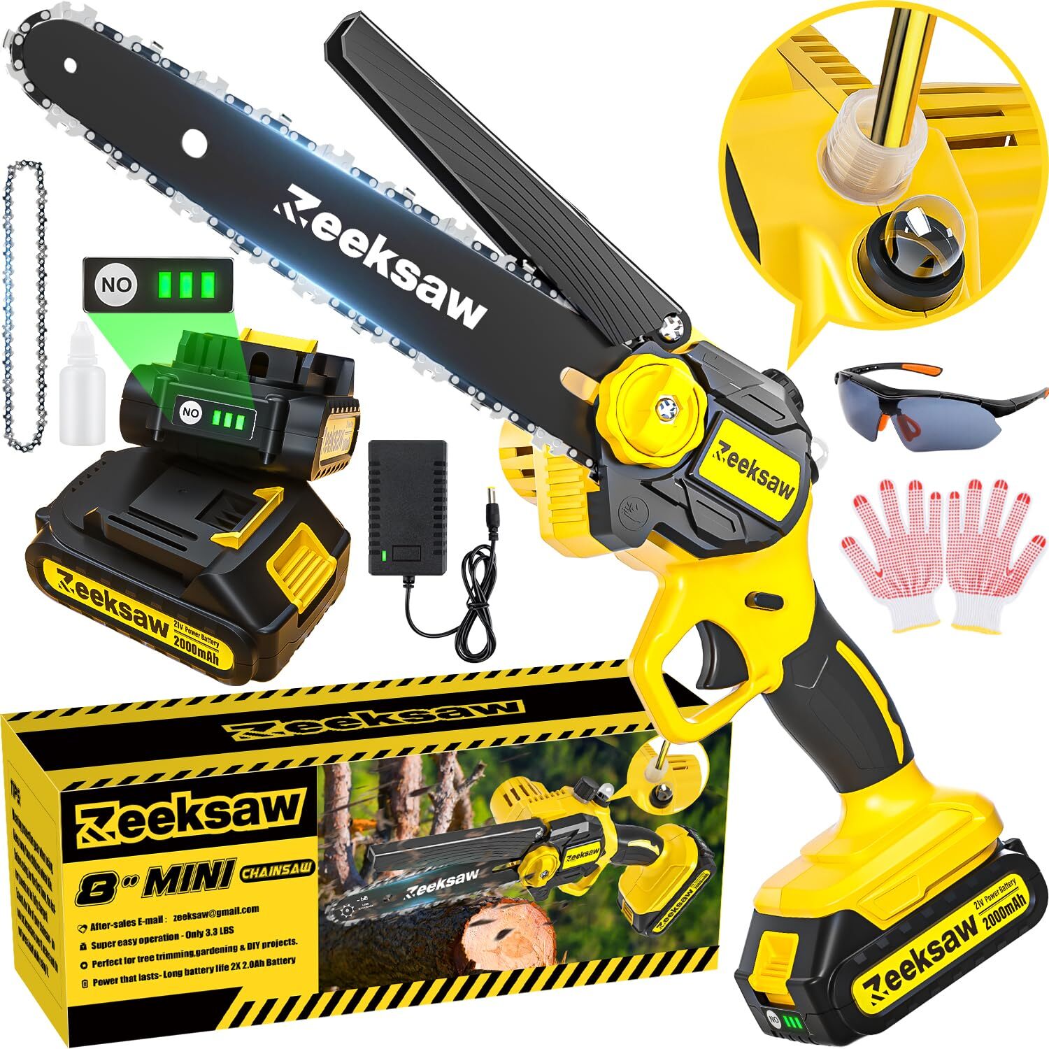 8-Inch Cordless Mini Chainsaw with Auto Oiler & Tension 21V MAX