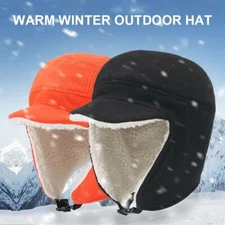 Men's Fleece Warm Winter Hats with Visor Windproof Earflap Skull Cap