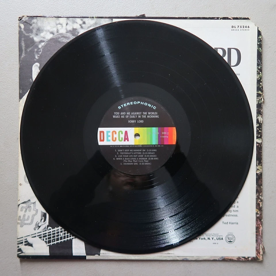 Bobby Lord You and Me Against the World/Wake Me Up Early Vinyl LP Decca VG 70 Foto 4 de 4