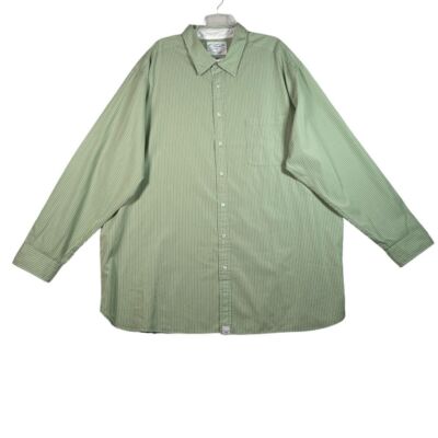 Roundtree & Yorke Shirt Mens Size 3XT Green White Stripe Button Up Flip Cuff NEW