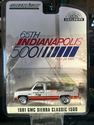 1/64 GREENLIGHT 1981 GMC SIERRA CLASSIC 65TH INDY 500 TRACK TRUCK SILVER