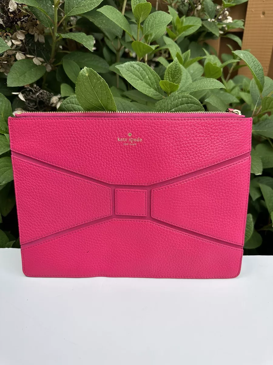 Kate Spade Gia sweetheart pink bow pouch tablet leather zipper leather clutch