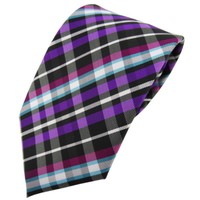 Tigertie Krawatte Lila Magenta TüRkis Schwarz Silber Kariert - Binder Tie