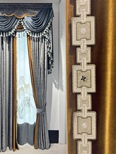 flannel European luxury embroidery valance blue yellow lace curtain tulle M1891