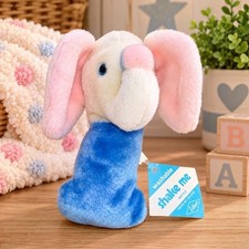 Vintage Eden Toys Elephant Plush Baby Rattle Pink Blue Korea Paper Tag 7  
