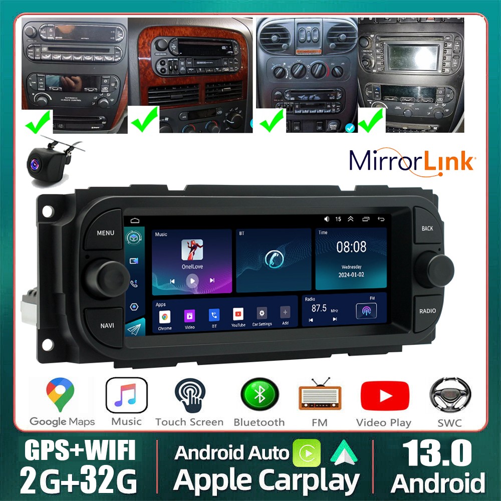 For DODGE JEEP GRAND CHEROKEE WRANGLER CHRYSLER CAR RADIO GPS WIRELESS CARPLAY