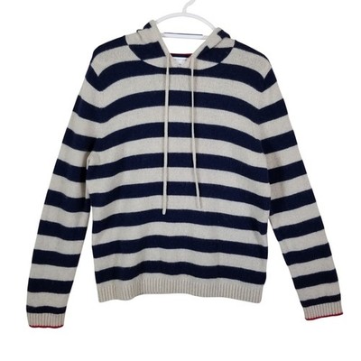 Tabitha Webb Womens Lambswool Blend Striped Hoodie Sweater Navy Cream Large