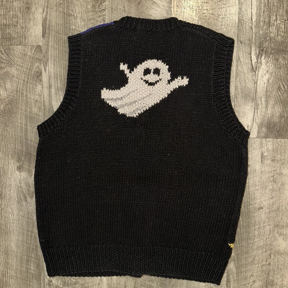 Vintage Halloween Sweater Vest Womens Petite Small Black Ghost Bear Pumpkin - Image 2 of 4