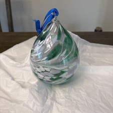 MOUTH BLOWN GLASS Green White Purple HANGING CHRISTMAS ORNAMENT