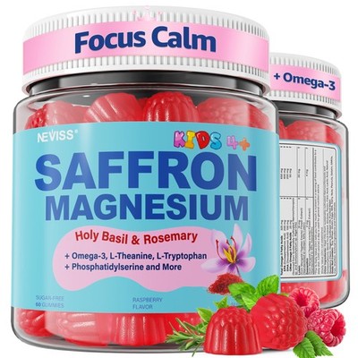Saffron + Magnesium Glycinate+ Omega3  Calm Focus Gummies for Kids 4+, Saffro...