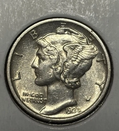 1938-D Mercury Dime  90% Silver AU Almost Uncirculated