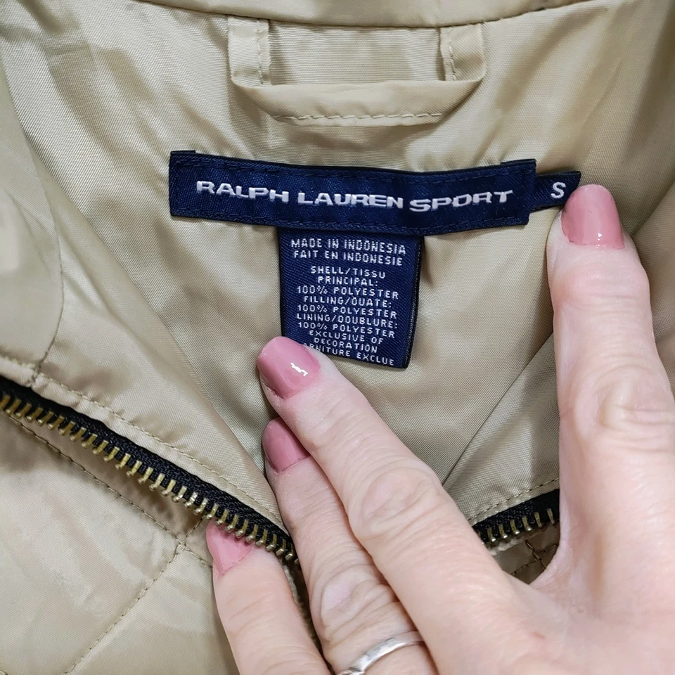 Chaqueta Ralph Lauren Sport Para Mujer Acolchada Cremallera Completa Caqui Tostado PEQUEÑA Ecuestre Foto 2 de 4