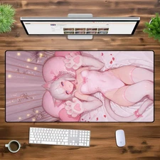 Cute Neko Girl XXL Desk Mat - Large Gaming Mouse Pad, Kawaii Catgirl Anime Art