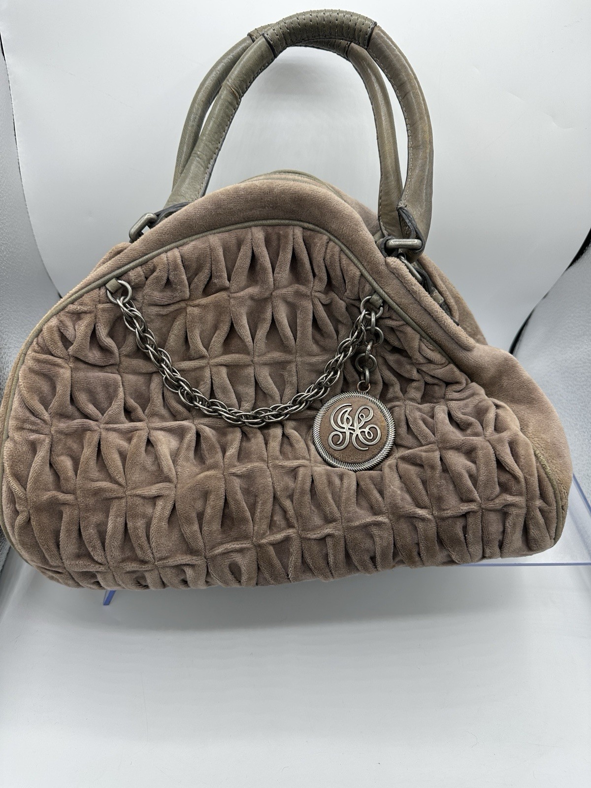 Y2K Juicy Couture Velour Bowler Bag Brown Crown Charm Satchel Purse