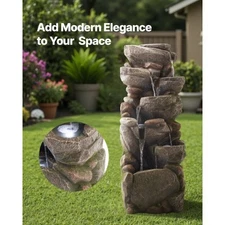 Outdoor Water Fountain, 38.98 in Height Fountain and Waterfall, 7-Tier Floor Sta