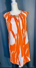 SANDRA DARREN Orange White Metal Neckline Stretch Sleeveless Dress ~ 12P M3020