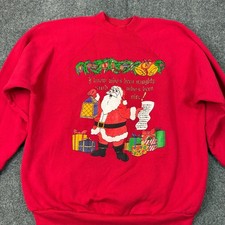 Vintage Fruit of the Loom Santa Claus Red Sweatshirt Womens Size XL Made in USA
