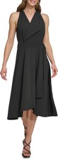 DKNY Women's Sleeveless V-Neck Buckle Belt Faux Wrap Midi Dress SZ 12 14