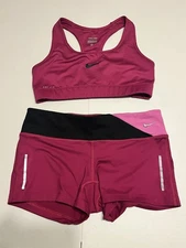 Nike Pro Dry Fit Matching Racerback Sports Bra & Running Shorts Sz S
