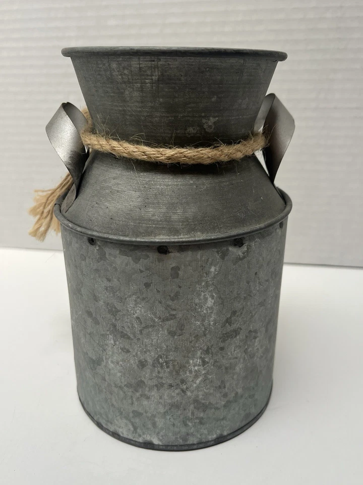 💥Rustic Decorative Metal Jug Silver Grey Milk Can W Twine 7 Inch 1 Day Ship!👍 - Image 4 of 4