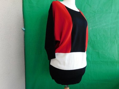 ''Laura Kent''Damen FeinstrickLong Pullover gr.46.Vorne Rot-schwarz-weiß.3/4Ärmel