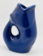 Gurgle Pot 2006 Small Glossy Blue Ceramic Fish Mini Pitcher Matt Ellison 3.5”